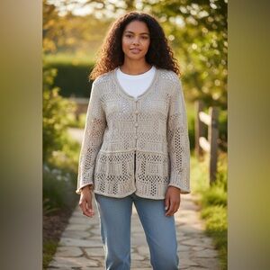 Bloomchic oatmeal cardigan Y2K Fairy Hippie Boho Festival Crochet US 18-20